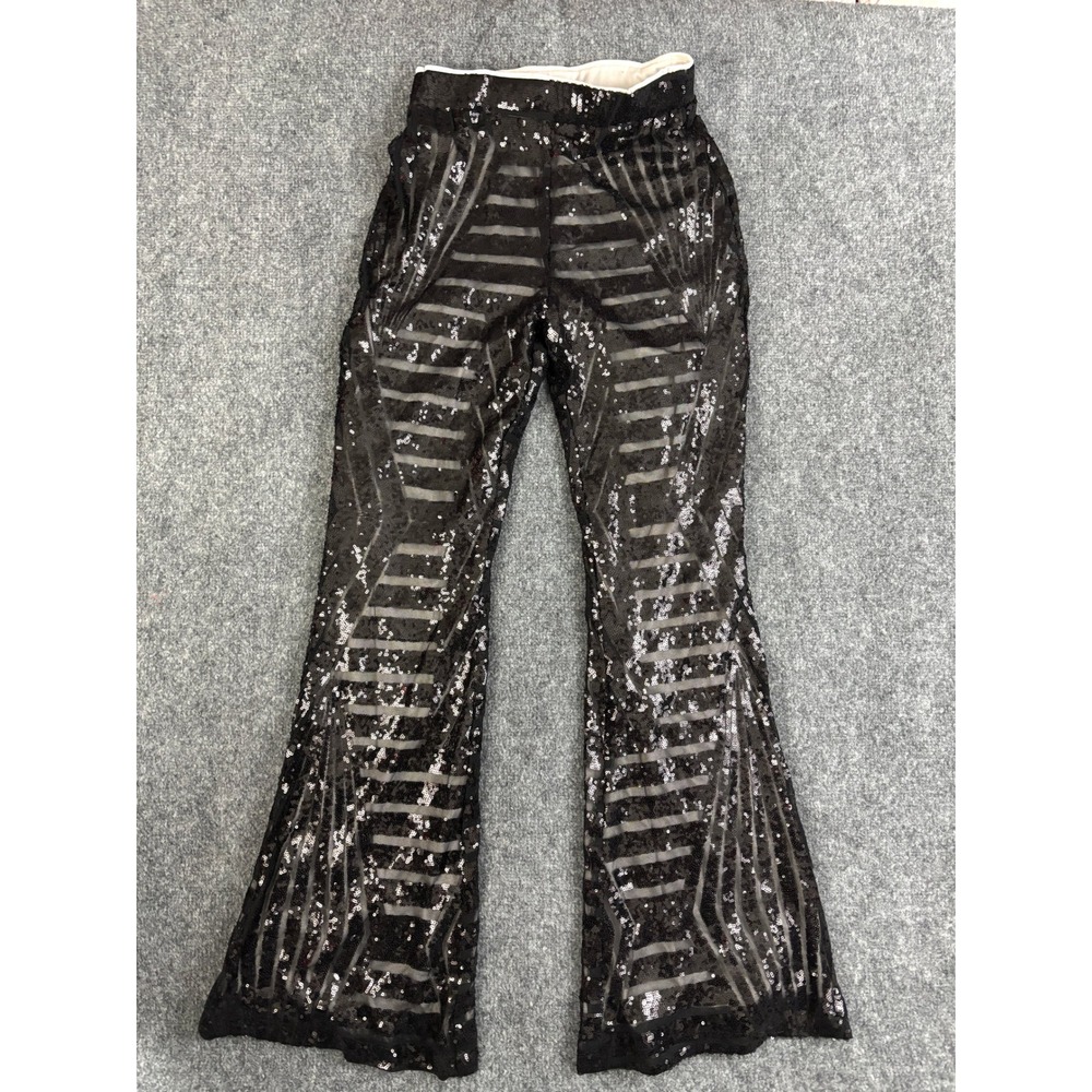Black Sequin Flare Pants Womens Small Sheer Mesh Bell‎ Bottom Stretch